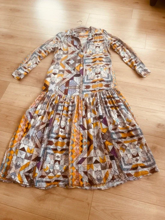 Anthropologie size medium Flounces Abstract Long Sleeve  Dress in Multicolor - Picture 11 of 14